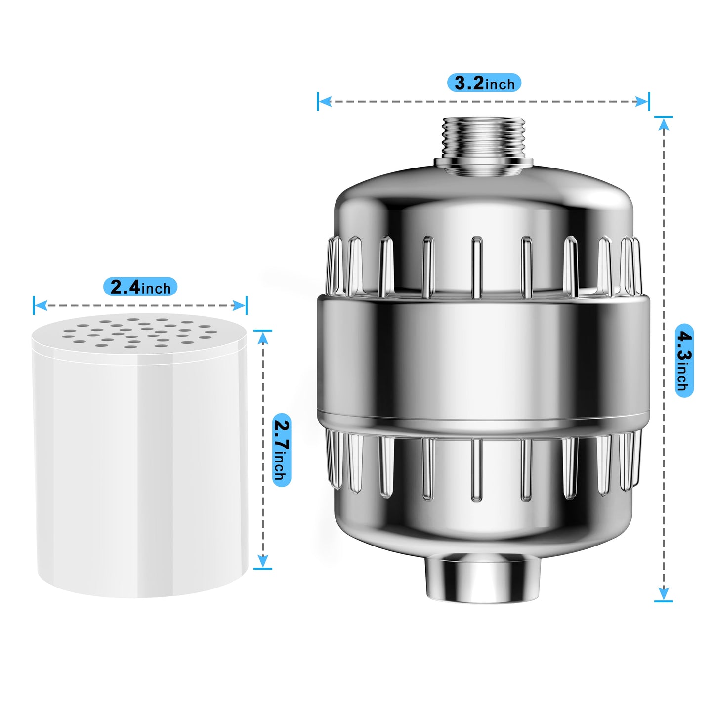 Shower Filter 15 Stages High Output Shower Filter for Hard Water Universal Water Shower Filter Head with 2 Replaceable Shower Filter Cartridges,Reduces Dry Skin