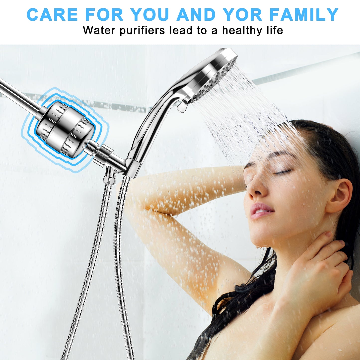 Shower Filter 15 Stages High Output Shower Filter for Hard Water Universal Water Shower Filter Head with 2 Replaceable Shower Filter Cartridges,Reduces Dry Skin