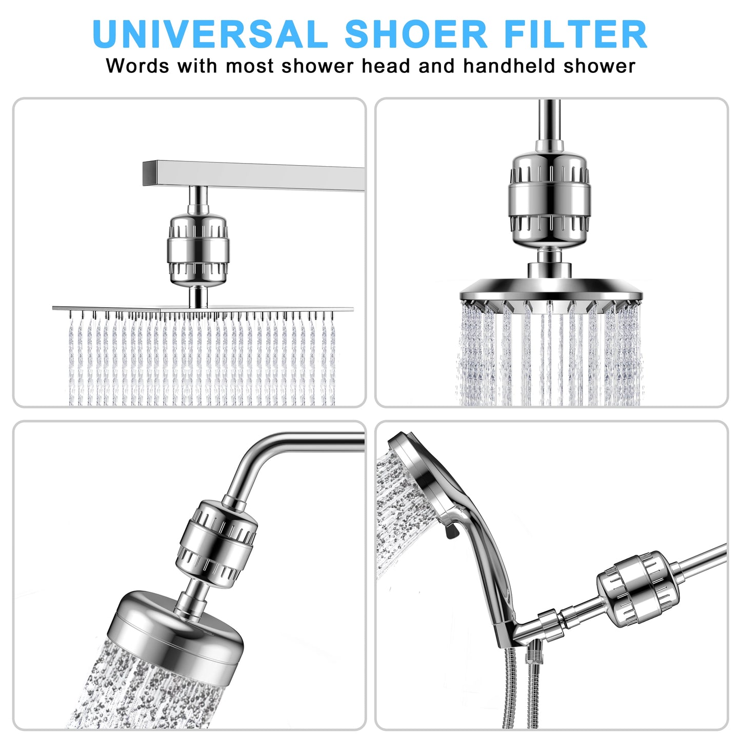 Shower Filter 15 Stages High Output Shower Filter for Hard Water Universal Water Shower Filter Head with 2 Replaceable Shower Filter Cartridges,Reduces Dry Skin